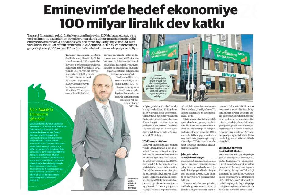 Eminevim’de  Hedef Ekonomiye   100 Milyar Liralık   Dev Katkı